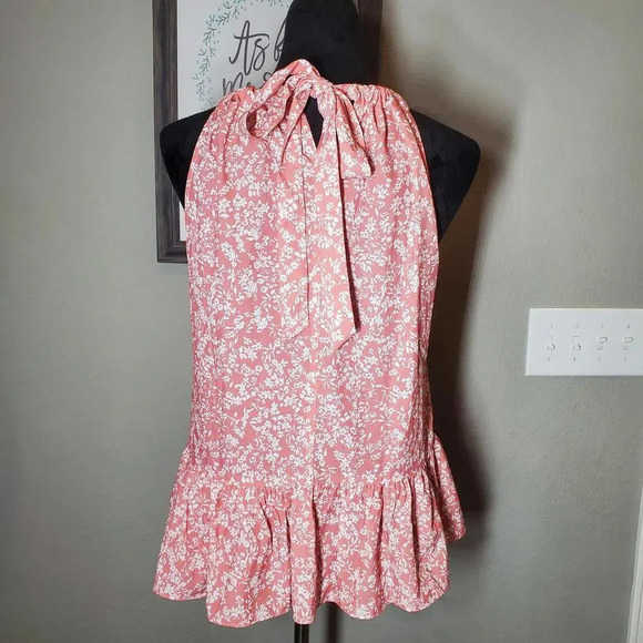 SHEIN Privé Allover Floral Print Tie Back Ruffle Hem Blouse Size Small - Picture 11 of 15